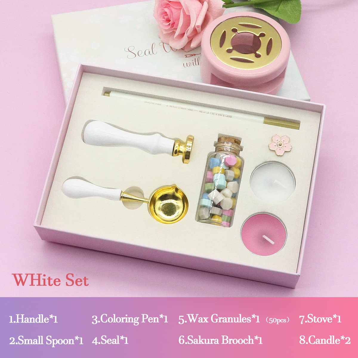 Retro Box Wax Seal Kit mit Siegelwachsperlen Löffel Stempelset für Hochzeitseinladungen Umschlag Geburtstagsgeschenk Verpackung-6