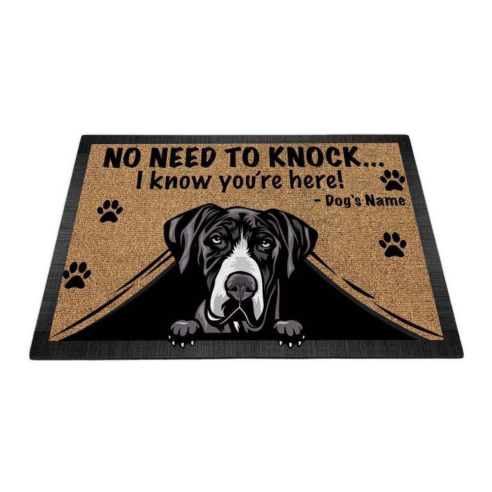 MALIHONG Personalized Doormat Peeking Dog Great Dane No Need to Knock I Konw You're Here 23.6 x 15.7 Inch