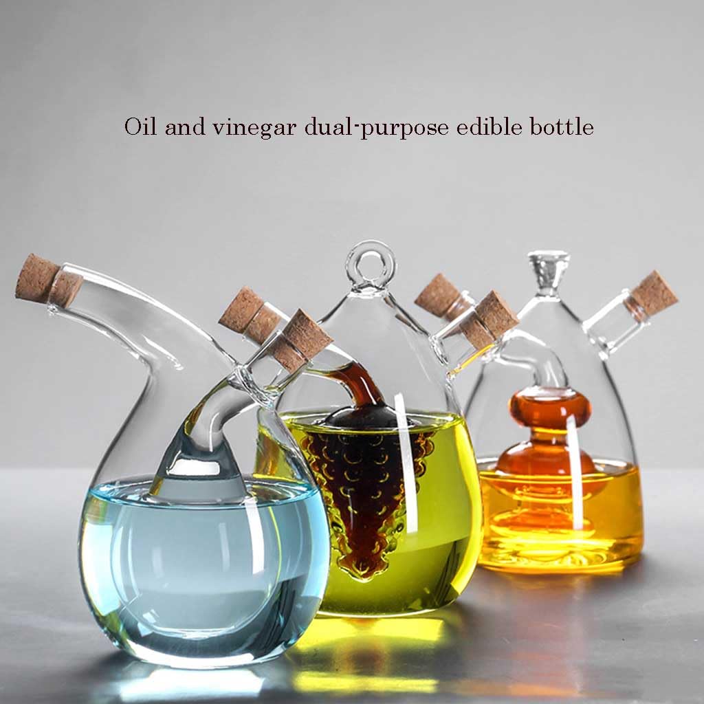 Botella de Vidrio dispensador de Aceite y vinagre, Dispensador de Aceite y vinagre 2 en 1, Botella de Vidrio de Doble Capa, tapón de Corcho, Recipiente de Cocina(B-Model)