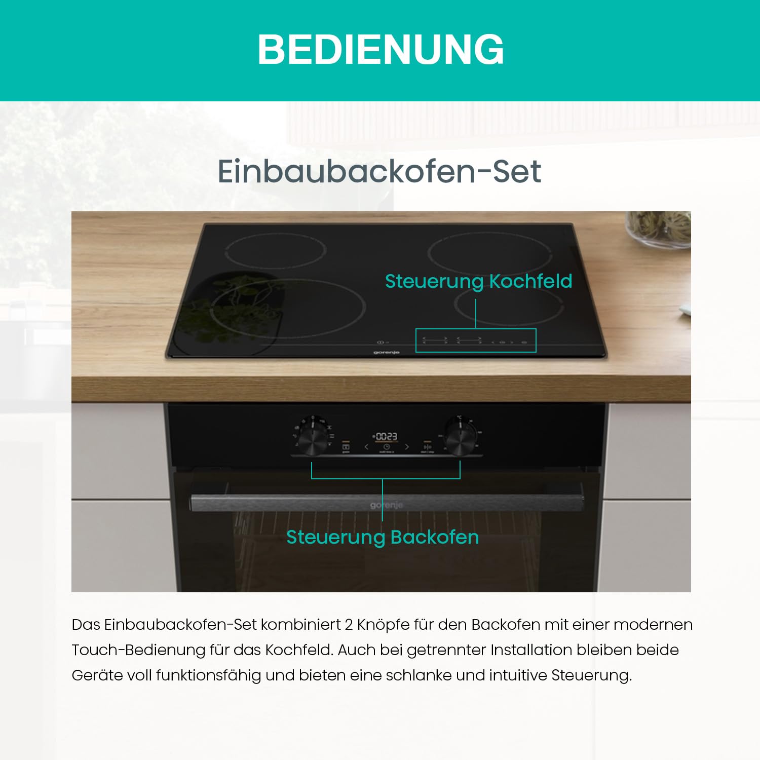 Gorenje Einbaubackofen-Set Jump Set Aqua/C mit Kochfeld ECT641BSC und Backofen BO6735E02BK 77L Pizzamode 300°C PerfectGrill EcoClean-Email Glaskeramik schwarz