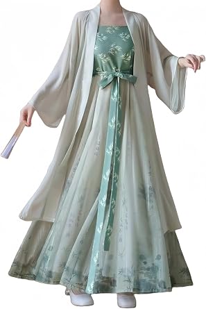 Chinese Hanfu Dress for Women, Ancient Chinese Costume Song Dynasty Hanfu Dress Open Front Cardigan Cami Top Pleated Skirt