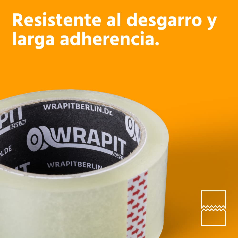Cinta adhesiva universal para embalaje de cartón, alta fuerza adhesiva, resistente a roturas, calidad para envíos, mudanzas y almacenes, reciclable de PP (72 rollos – transparente)