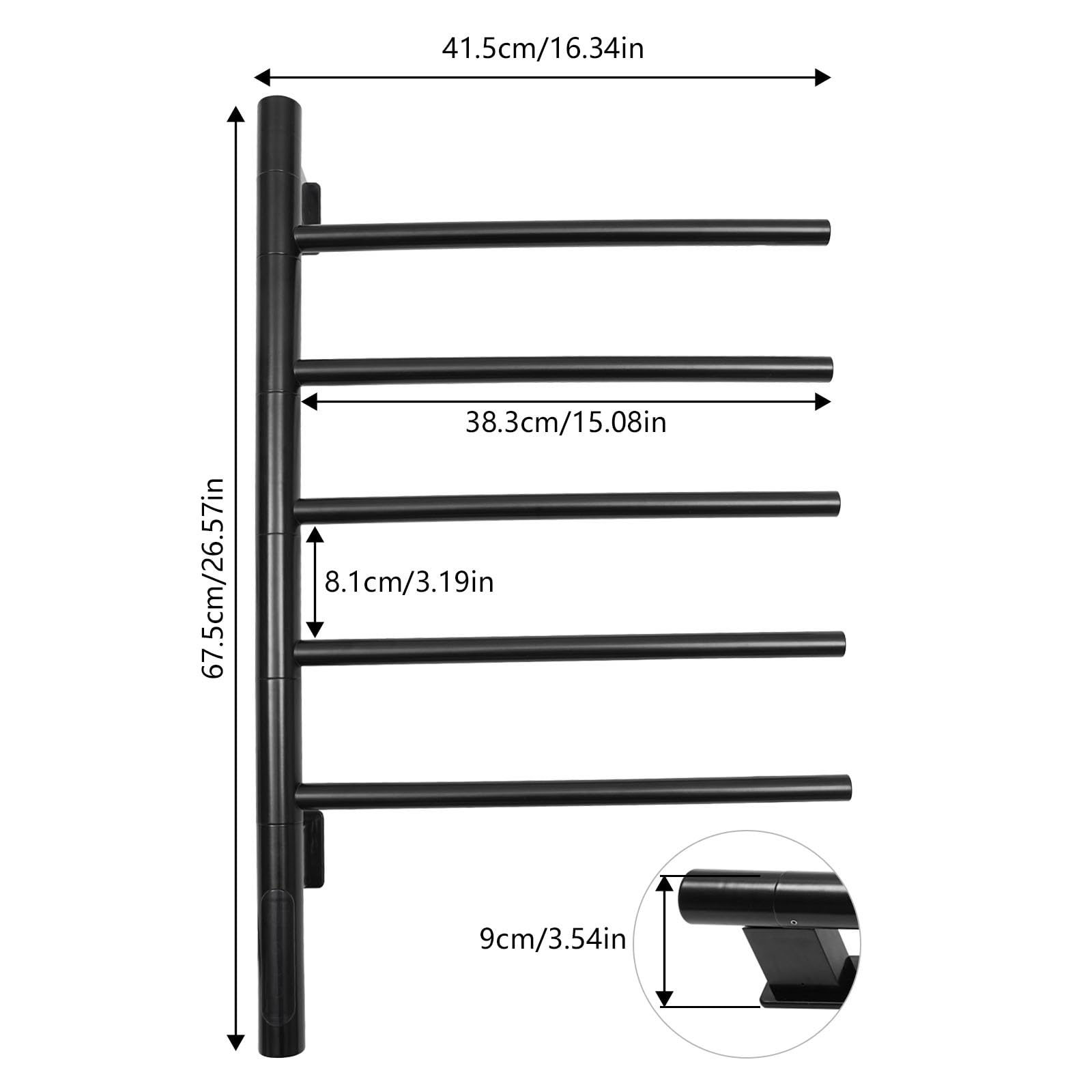 Termoarredo Bagno Elettrico, scaldasalviette a Parete con 5 Bracci orientabili a 180°, cronotermostato HD Touch Panel, scaldasalviette Elettrico