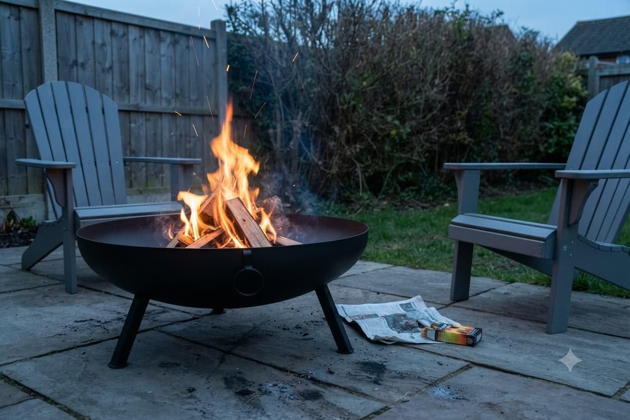 Feuerschale Schwarz 79 cm - 4mm Stahl, 26 kg, Pulverbeschichtet - Rund, Wetterfest, Farbstabil - Massive Feuerstelle für Garten und Terrasse - Favilla