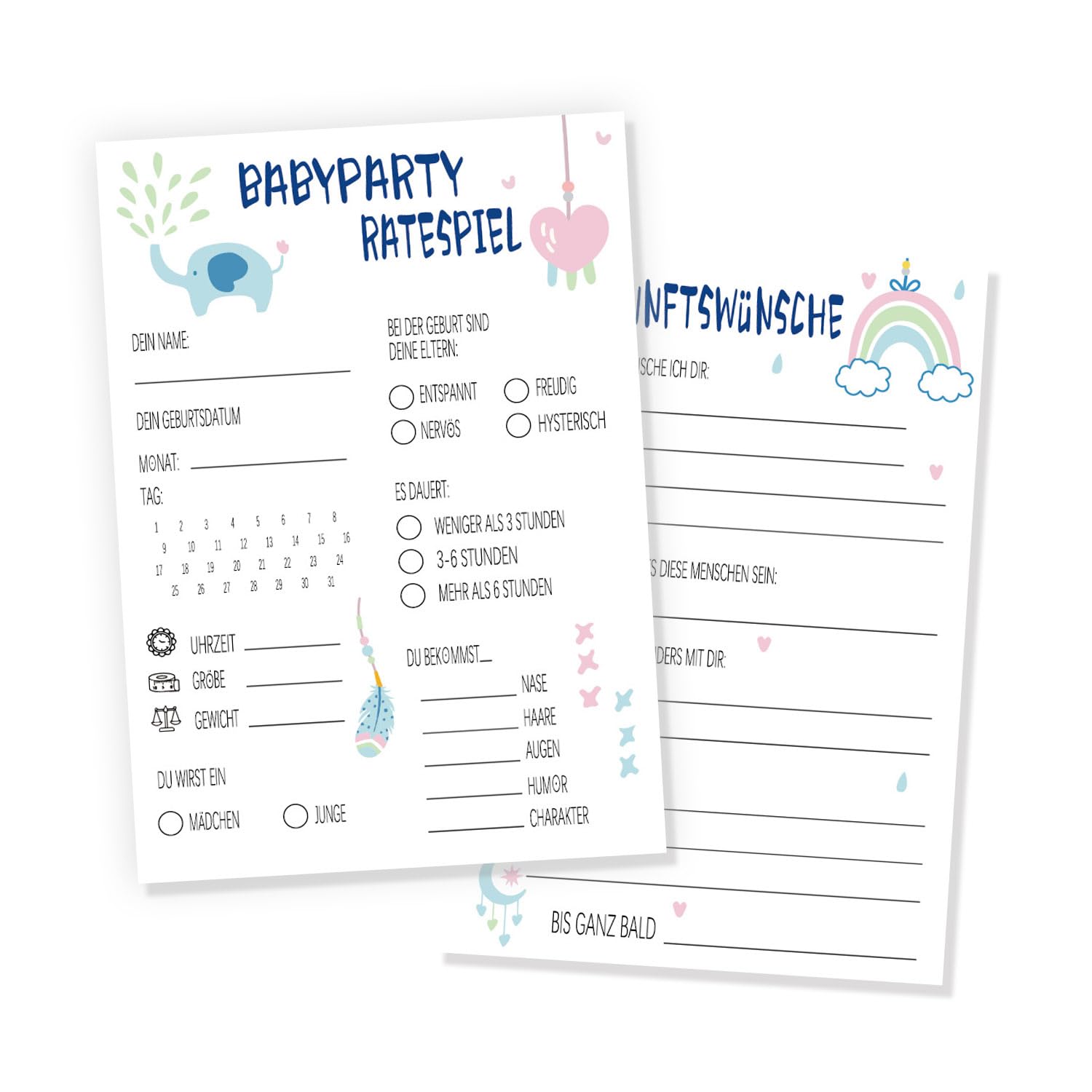 Quiz per bambini: fiocco rosa per baby shower, carte da gioco per bambine, cospargere con decorazioni per baby shower, modello modificabile stampabile, download digitale TEMPLETT - Italia