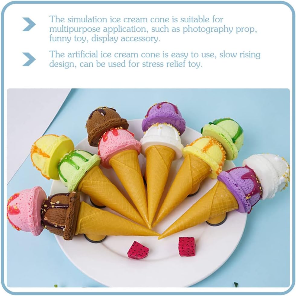 GANAZONO 3Pcs Ice Cream Cone Model Set Realistic Slow Rebound Ice Cream Ball Props for Summer Party Decor Photo Booth DIY Craft Display 7.3 Inch