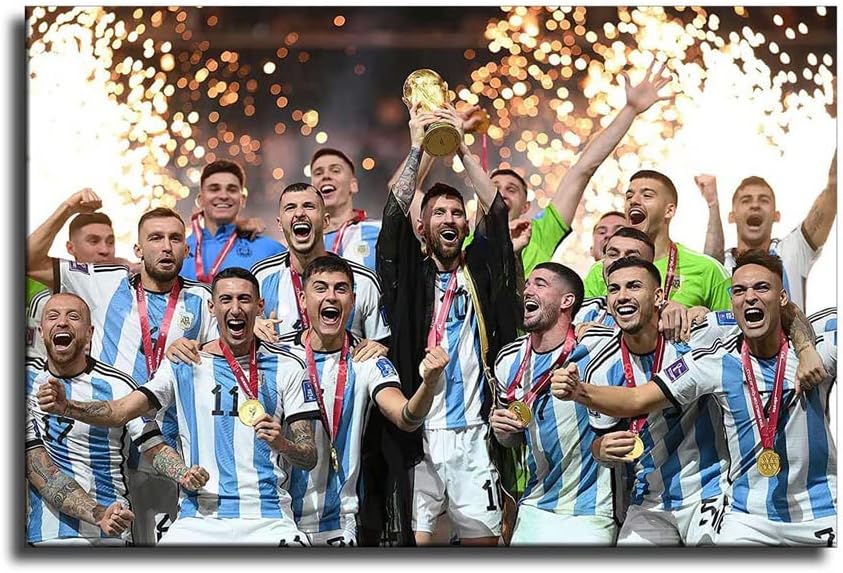 2022 Football World Cup Argentina Champions Poster,Lionel Messi Canvas Wall Art Print,Motivational Sports Poster for Gym,Office,Home Decor(16x24inch-Unframed
