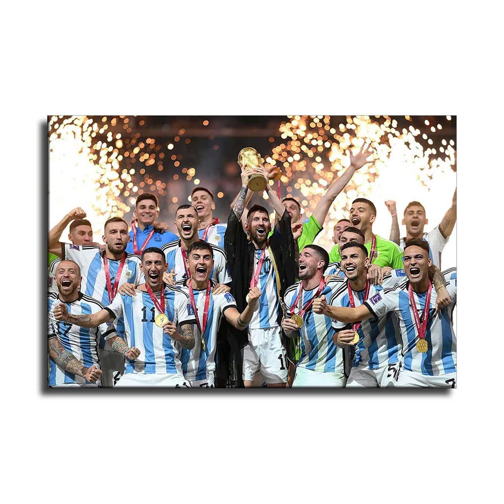 2022 Football World Cup Argentina Champions Poster,Lionel Messi Canvas Wall Art Print,Motivational Sports Poster for Gym,Office,Home Decor（16x24inch-Unframed