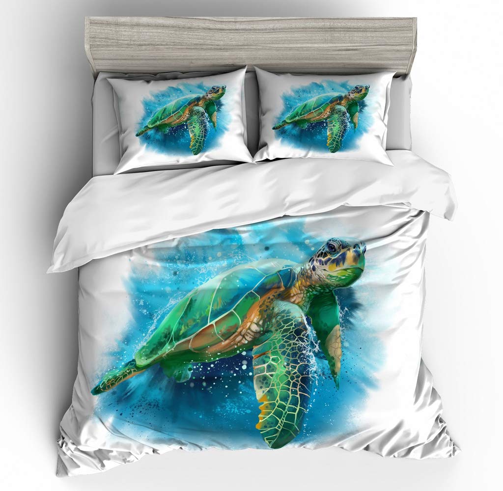 Vichonne Sea Turtle Bedding Sets for Kids King Size,3 Piece Colorful Beach Ocean Turtle Duvet Cover Sets with 2 Pillowcases for Teens Boys Girls Bedroom Decorative,No Comforter