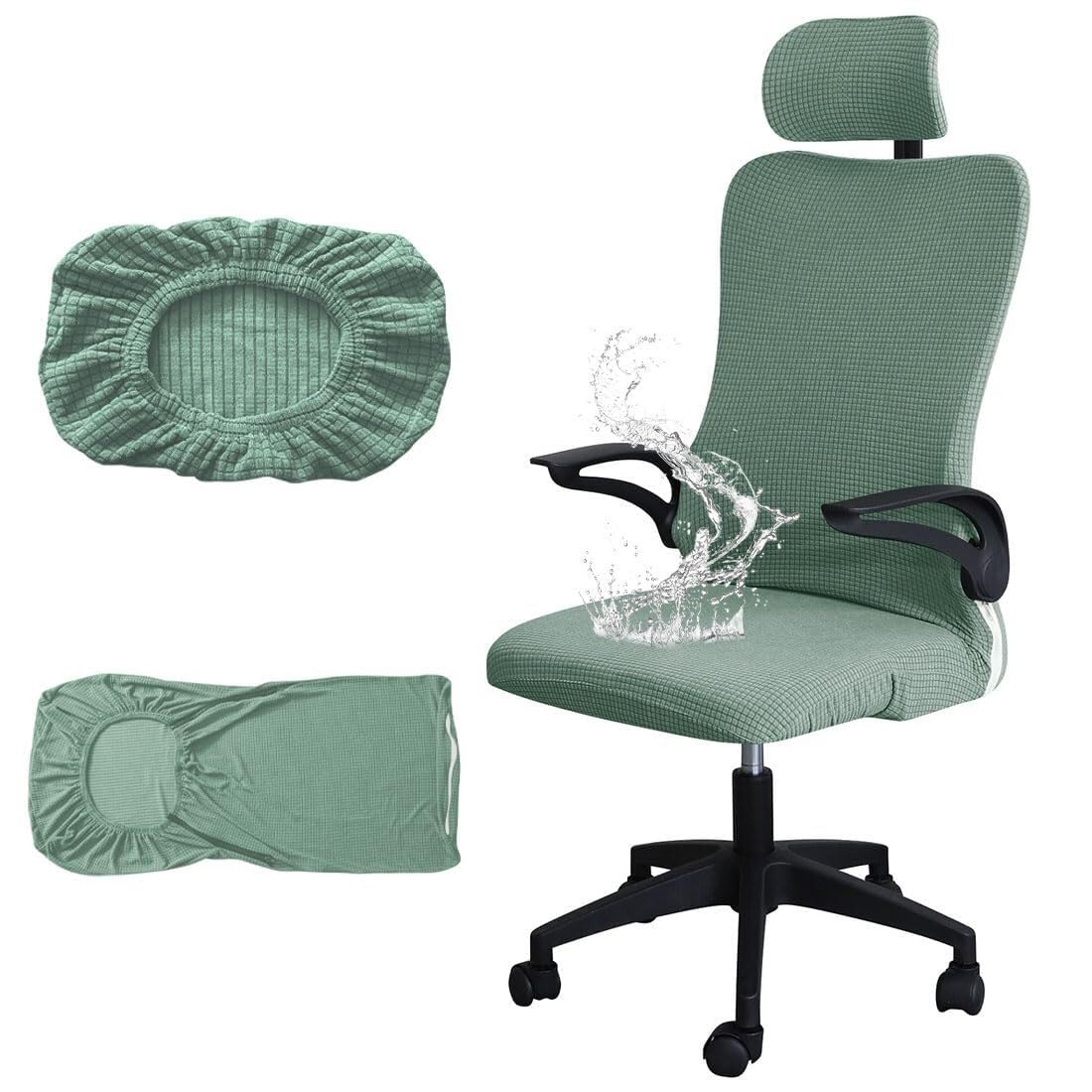 PBTMCD Office Chair Cover With Headrest, Stretch Jacquard Gaming Slipcover For High Back Computer Desk Rotating Armchair(Green)