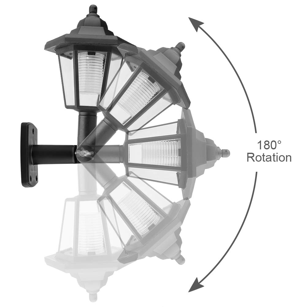 Lanterne Murale Solaire 2 Pièces, Applique Murale LED étanche pour Jardin Extérieur à Induction Automatique, Lanterne Murale Solaire avec Capteur de Lumière, Lampe de Porche Hexagonale(Noir)