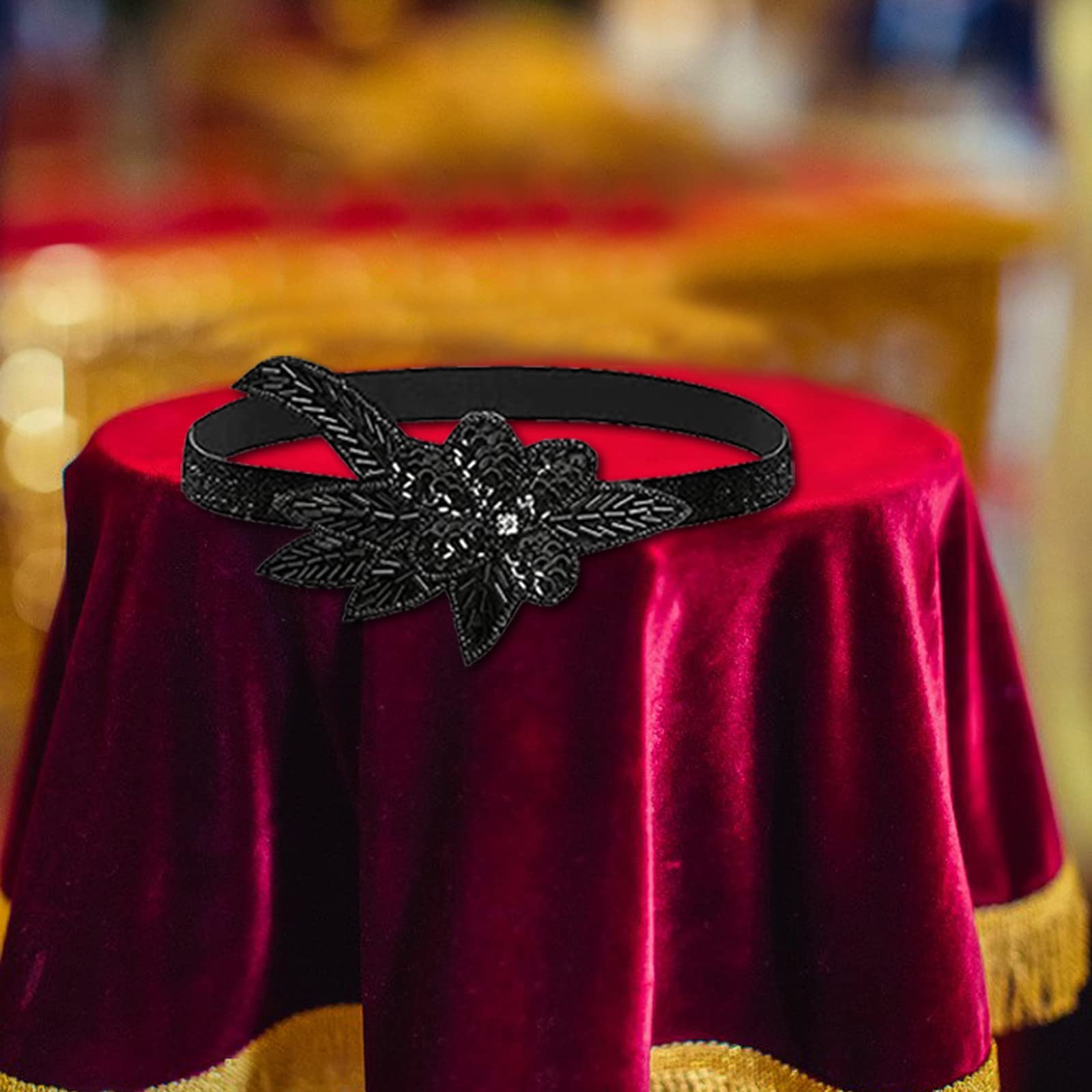 Diadema Vintage Años 20 Con Plumas - Estilo Gran Gatsby (Rojo Vino)
