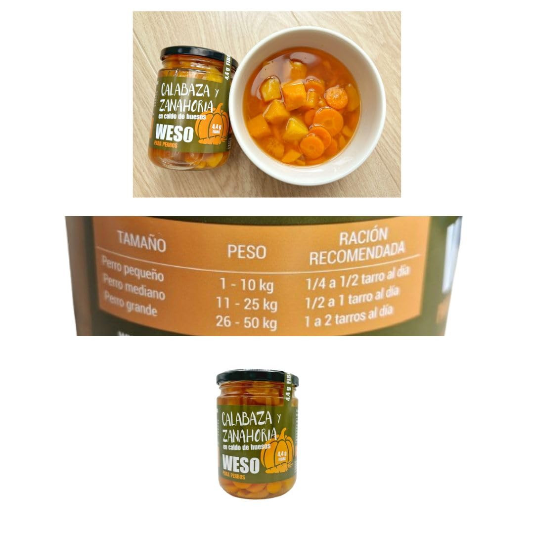 ANIMALUJOS - Calabaza y Zanahoria en Caldo de Huesos para Perros - Apoyo Digestivo Natural, Sin Cereales, Rico en Nutrientes - 3 x 400g - Complemento Alimenticio Salud Canina - WESO