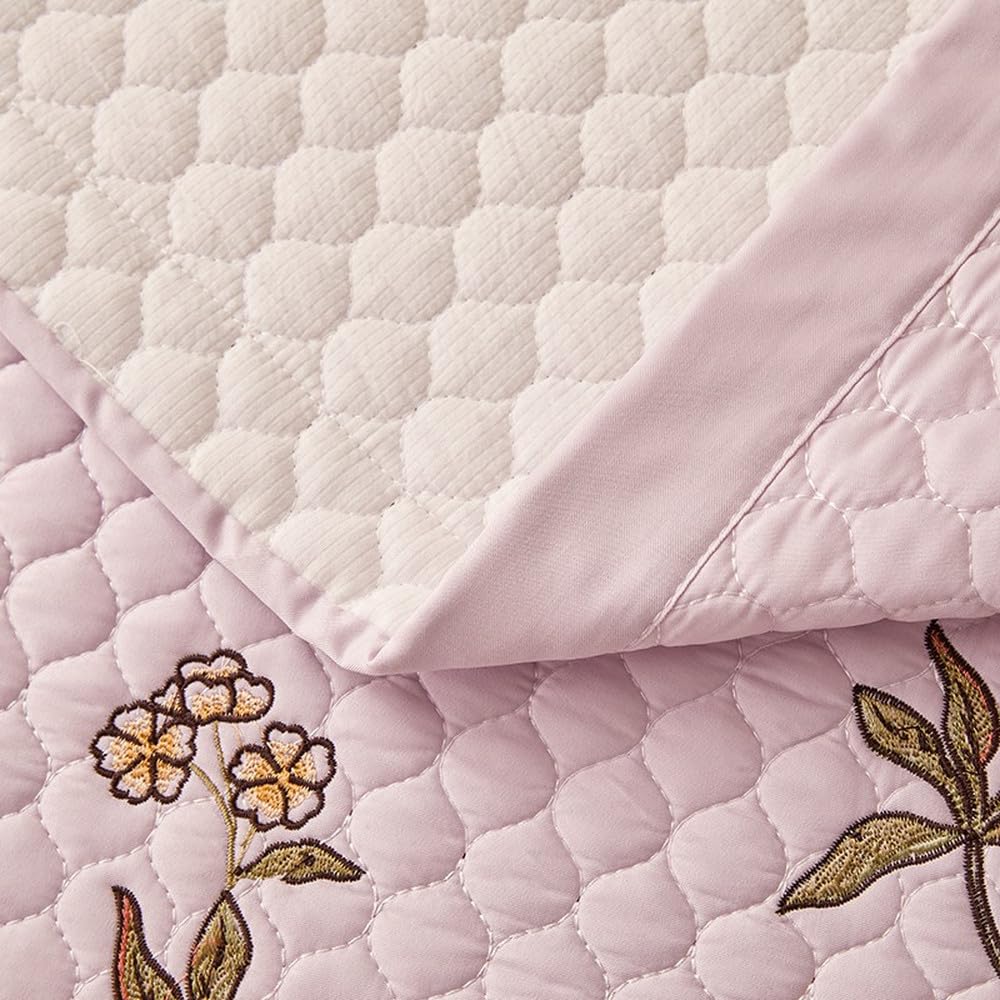 Juego de 3 colchas de Verano con Volantes Bordados y Elegantes, Ligeras y ultrasuaves, 1 Colcha Acolchada y 2 Fundas de Almohada, Color 4, 250 x 270 cm, 3 Unidades