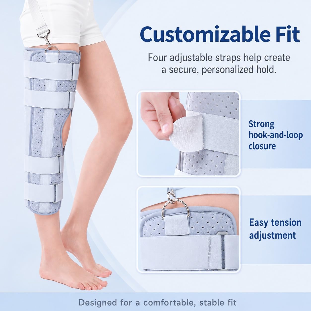 Inmovilizador de Rodilla de 3 Piezas Férula de Pierna Completa para Recuperación Postoperatoria Soporte Rígido para Esguinces Desgarro de Menisco y ACL Ajustable(L)