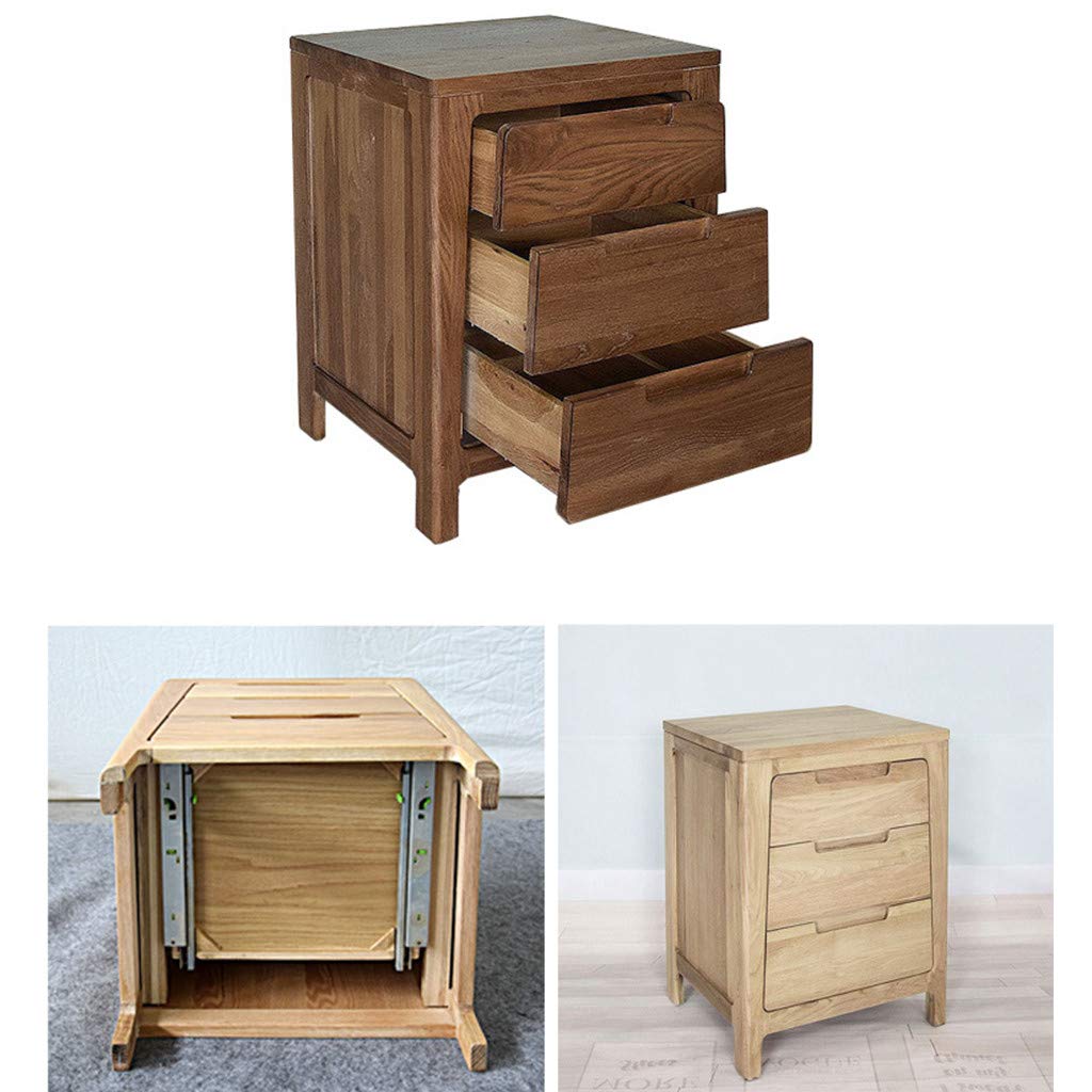 Amazon.co.jp: 無垢材 ナイトテーブル ホワイトオーク材3段引き出し