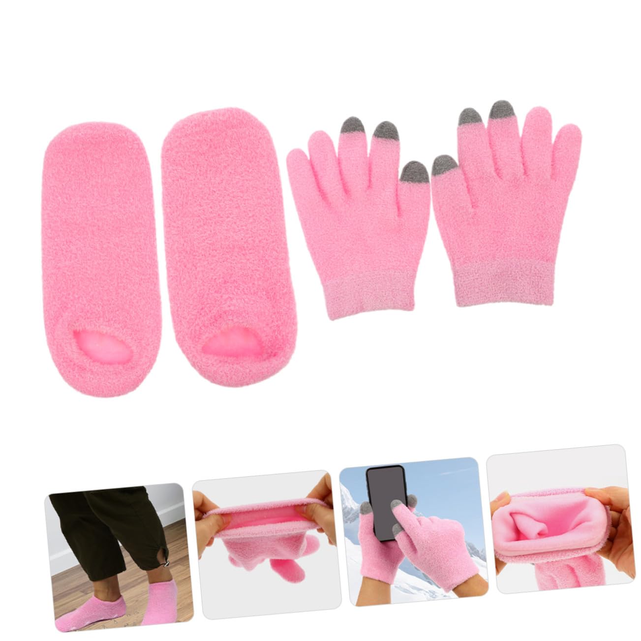 FRCOLOR Guanti Touchscreen Idratanti e Calzini Gel Set per Mani e Piedi Secchi Riparazione e Ammorbidimento Notturno e Quotidiano