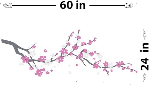 Miniatura 6 de Calcomanía de vinilo grande con ramas de cerezo japonés para decoración de habitación de niñas (marrón claro, rosa claro, blanco, 24 x 60 pulgadas)