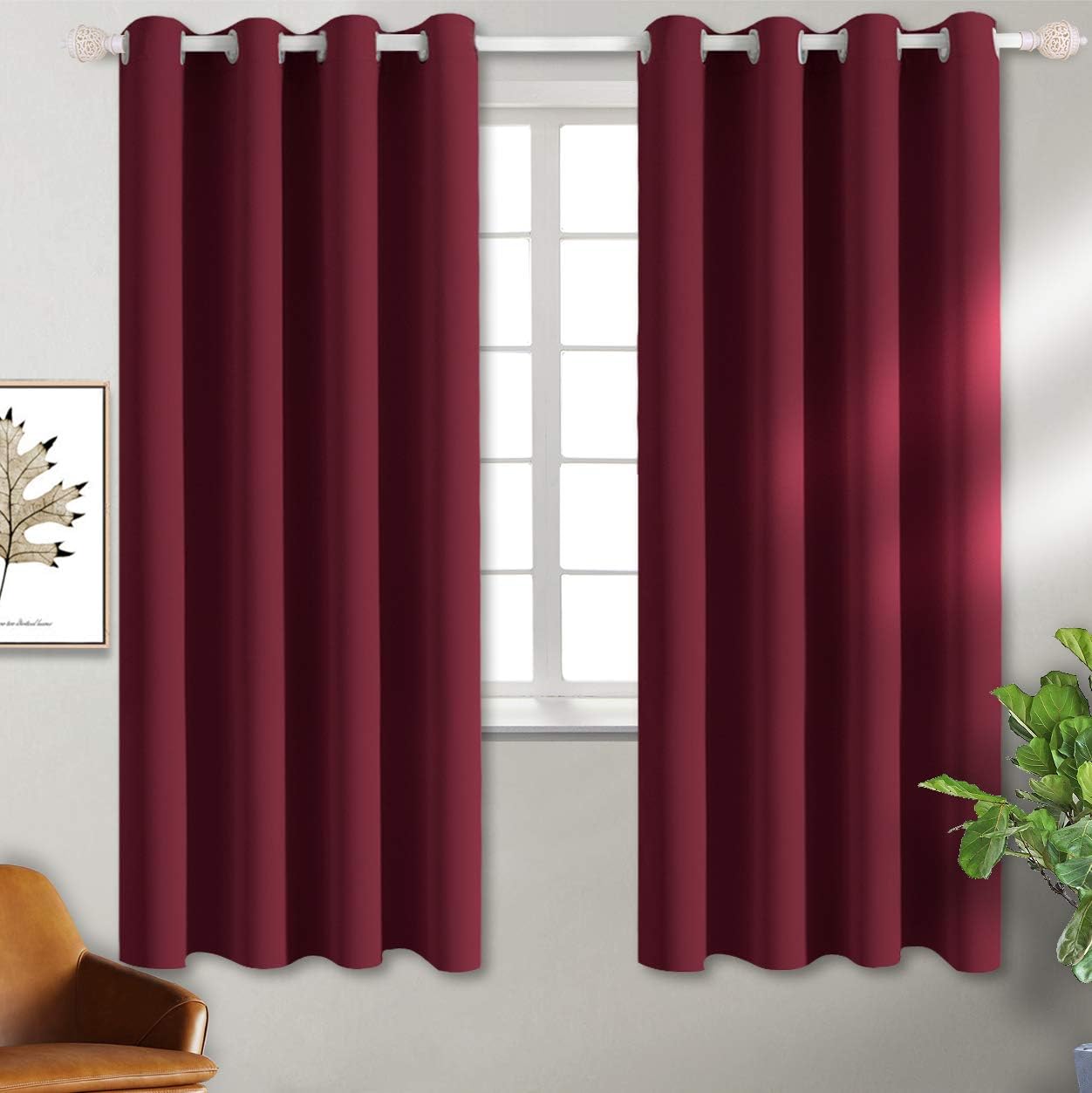 BGment Blackout Curtains for Bedroom - Grommet Thermal Insulated Room Darkening Curtains for Living Room, Set of 2 Panels (46 x 54 Inch, Burgundy Red)