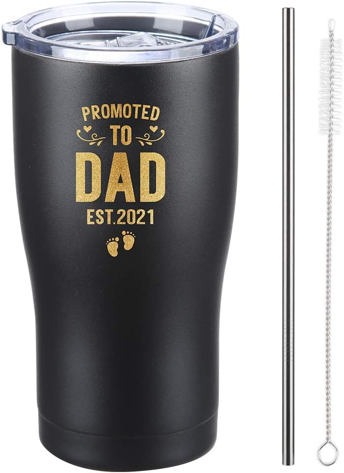 Promoted to Dad Est 2021 Tumbler - New Dad Gifts Ideas - First Time Dad - Dad to Be - Daddy w/Newborn - Dads to be Present - Expecting Father Presents (Black, 20 Oz)