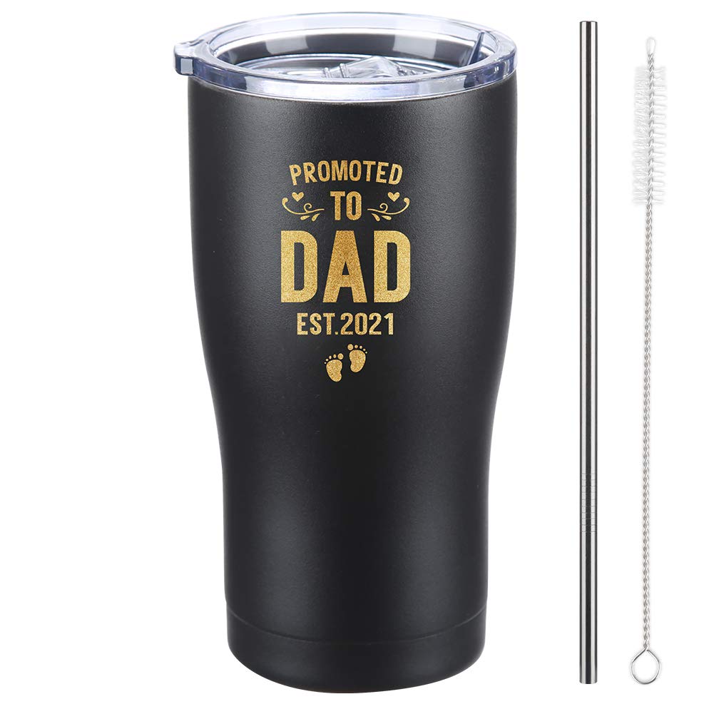 Promoted to Dad Est 2021 Tumbler - New Dad Gifts Ideas - First Time Dad - Dad to Be - Daddy w/Newborn - Dads to be Present - Expecting Father Presents (Black, 20 Oz)