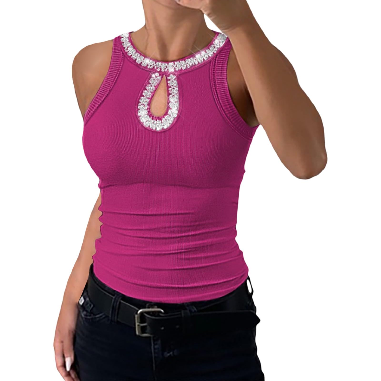 Camiseta de tirantes para mujer Y2K de corte ajustado y tejido extensible 7