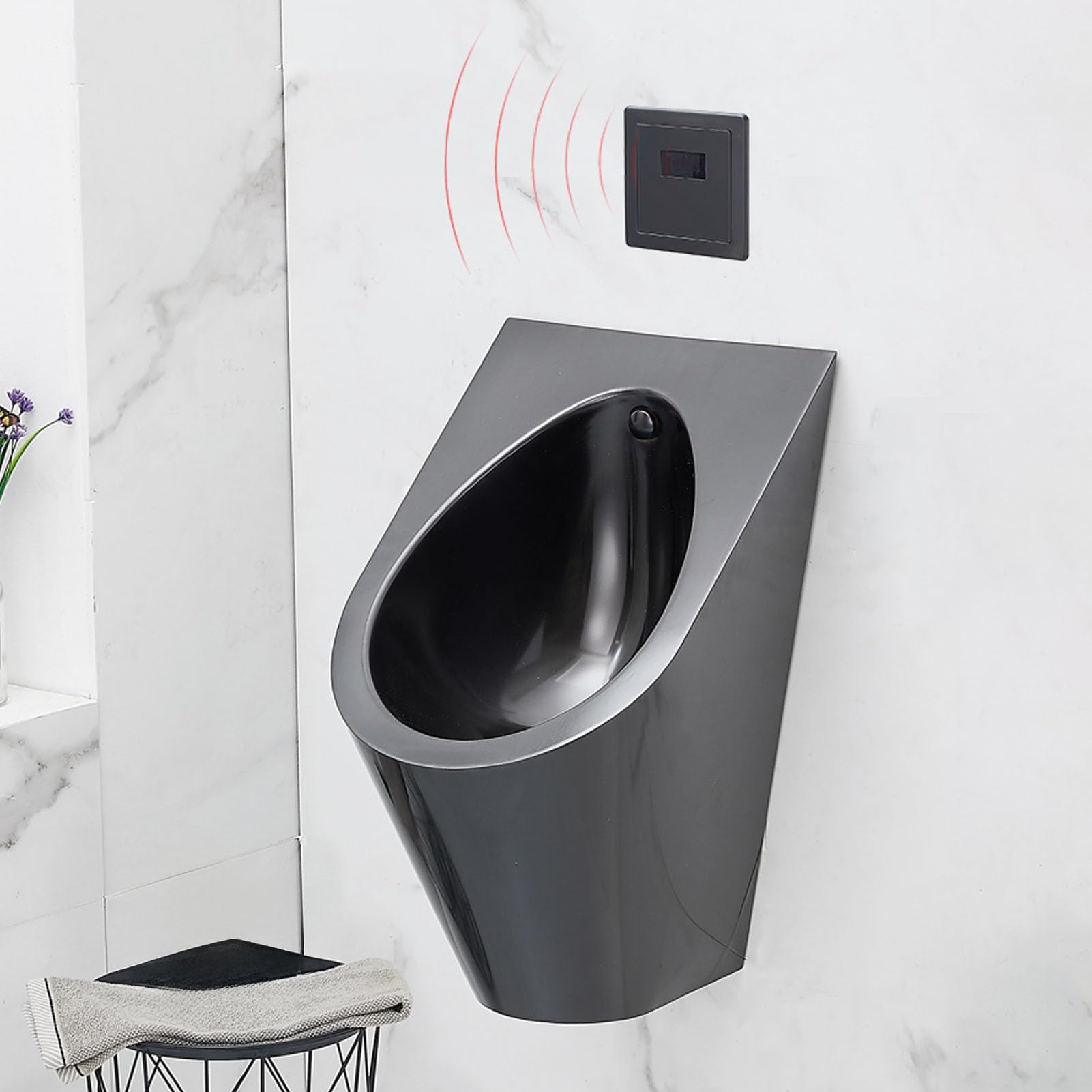 OTQEFTN Wall Mounted Sensor Urinal, 304 Stainless Steel Urinal with Automatic Flush System, Urinals for Men Spill Proof, for Public Places