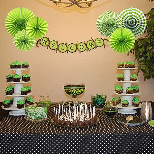 Image of 6 pcs Green Hanging Paper Fans for Party Decoration Colorful Patterns Party Fans for Birthday Anniversary Bridal Shower Baby Shower Christmas Diwali & Wedding Decor (Pack of 6, Green)