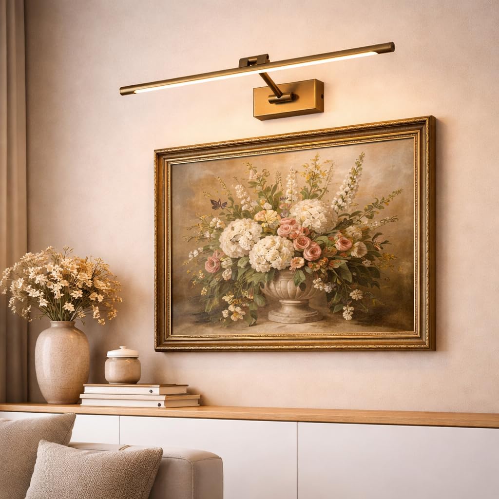 Alpinaluz Aplique LED Cobre Envejecido 48 cm 10W Luz Blanca Cálida 2700K MIRO Brazo Articulado Orientable Iluminación para Cuadros y Espejos Acabado Dorado Cepillado con Driver KGP