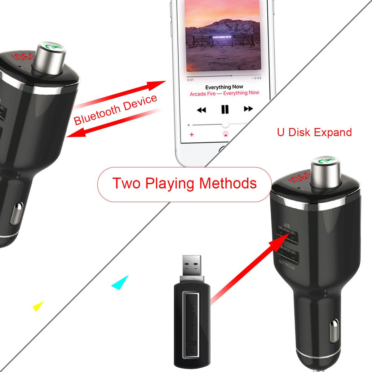 Universal Car MP3 Player Hands Free Bluetooth FM Transmitter Adapter for Car Stereo and Doul USB Charger