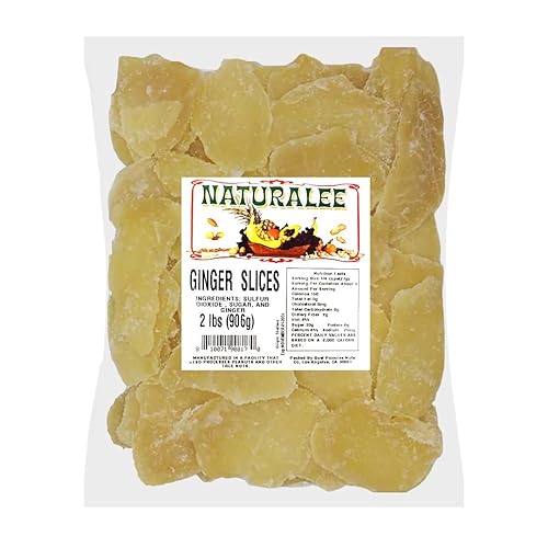 Naturalee Rebanadas de jengibre secas y cristalizadas de 2 libras, aperitivo saludable, repleto de vitamina C