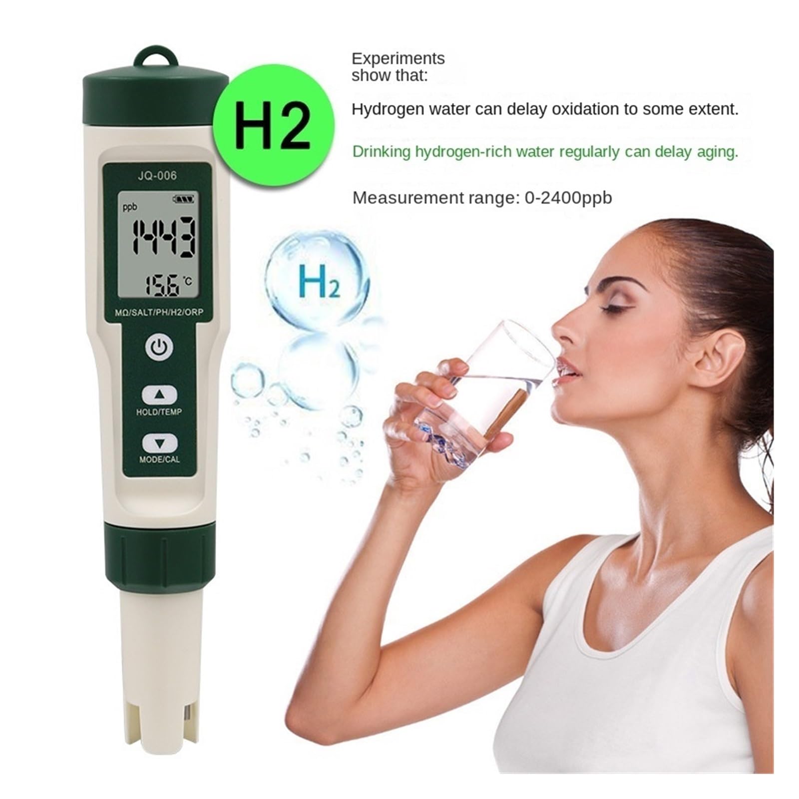 10 in 1 Tester di qualità Acqua PH TDS EC Salt Temp SG ORP H2 Penna Rilevatore Resistività for Acquario Piscina Rilevamento Rapido E Preciso(Without Backlight)