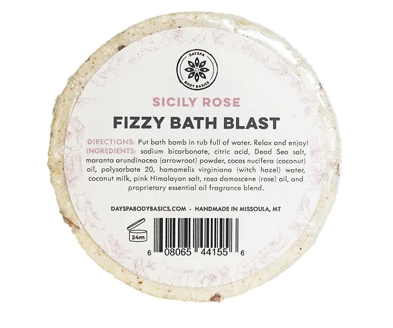 Sicily Rose All-Natural Fizzy Bath Blast - Vegan Bath Bomb Made with Pure Essential Oils to Help You Relax, Hypoallergenic, Plant-Derived, Handmade in USA by DAYSPA Body Basics