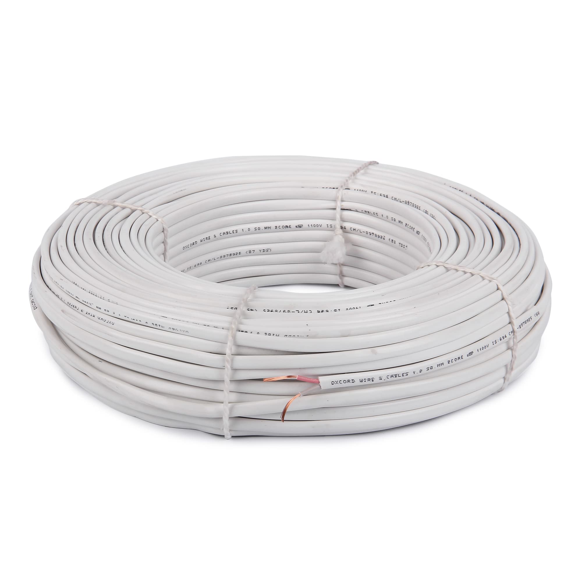 OXCORD Twin Flat 2 Core Copper Wires and Cables (1 mm, 270 ft, White)