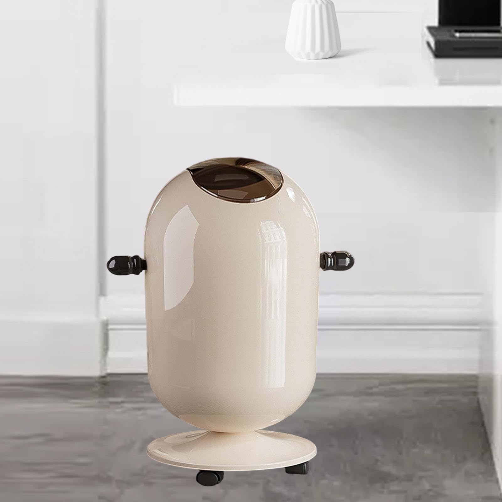 Cubo de Basura Alto con Ruedas Y Doble Cubeta, Papelera de Gran Capacidad, Contenedor de Basura Multifuncional de PP, Asa Ergonómica, 15l Blanco Lechoso, Individual