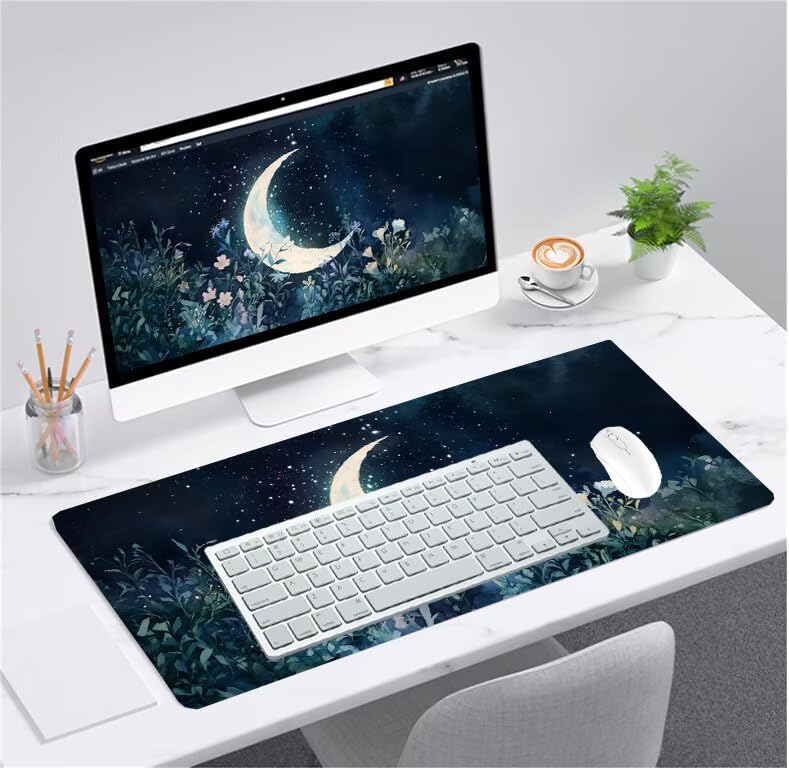 Cadeau tapis de souris gamer lune XXL blanc pour ado et adulte - 2