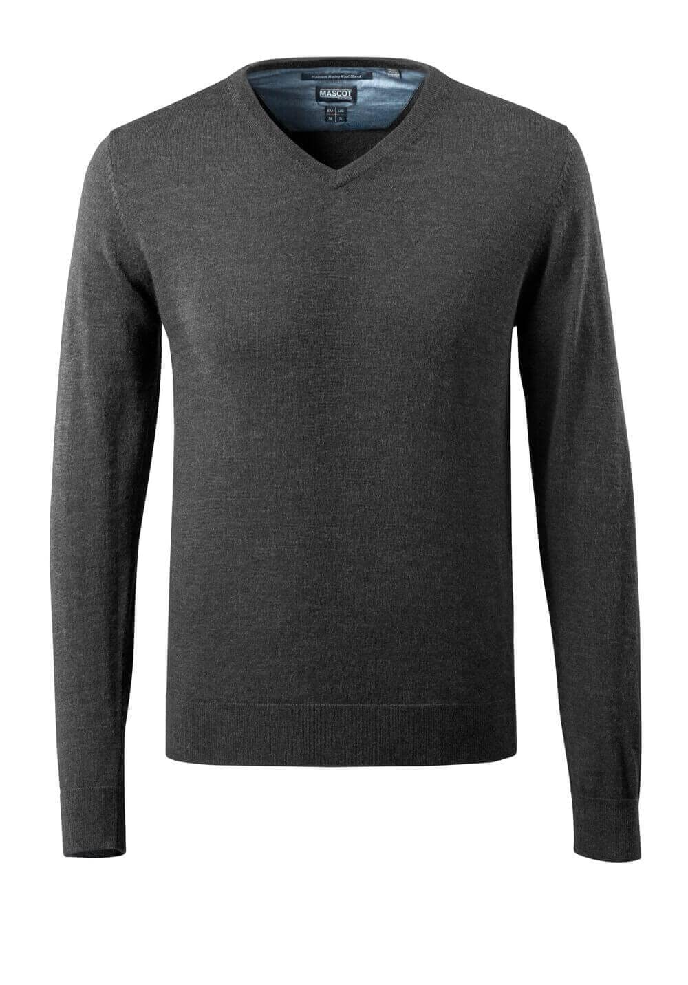 Mascot 50635-989-18088 Frontline V-Neck Merino Wool Knitted Jumper, Size 4XL, Dark Anthracite/Light Grey Flecked
