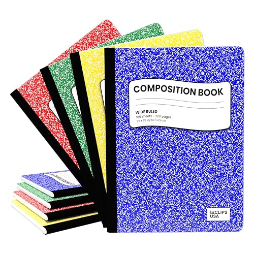 Composition Notebooks, (Assorted Colors), Wide Ruled Composition Notebook, Marble Composition Notebook, 100 Sheets, 200 Pages (12 Pack)
