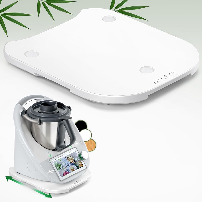 Placă glisantă ANBOXIT pentru Thermomix TM6/TM5, accesoriu de bucătărie din bambus cu role, alb