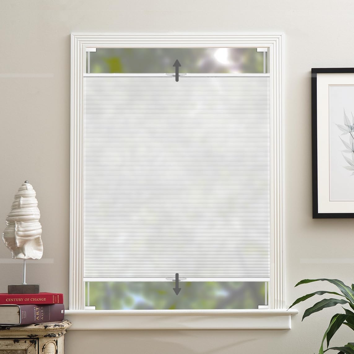 Flamax Light Filtering Top Down Bottom Up Cellular Shades,Top Down Bottom Up Shades,Top Down Bottom Up Blinds,Up Down Blinds,Top Down Shade,Top Down Blinds,Top Bottom Blinds,Honeycomb Blinds 01- Light Filtering- Snow White 29"W x 60"H (Metal Clips)