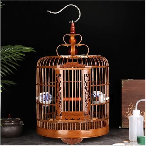 Vogelkäfig, handgefertigter runder Vintage- Vogelkäfig aus Bambus, Reisekäfig für Papageien, Retro- Vogelhaus-3