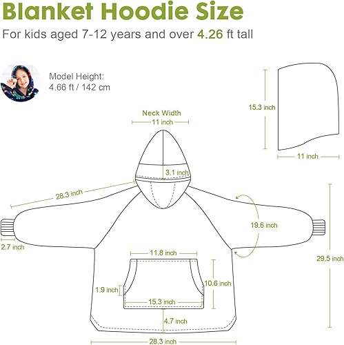 Miniatura 5 de Uttermara Manta con capucha para niños, manta Sherpa de gran tamaño con capucha de sherpa, bolsillo frontal y mangas, acogedora sudadera suave y