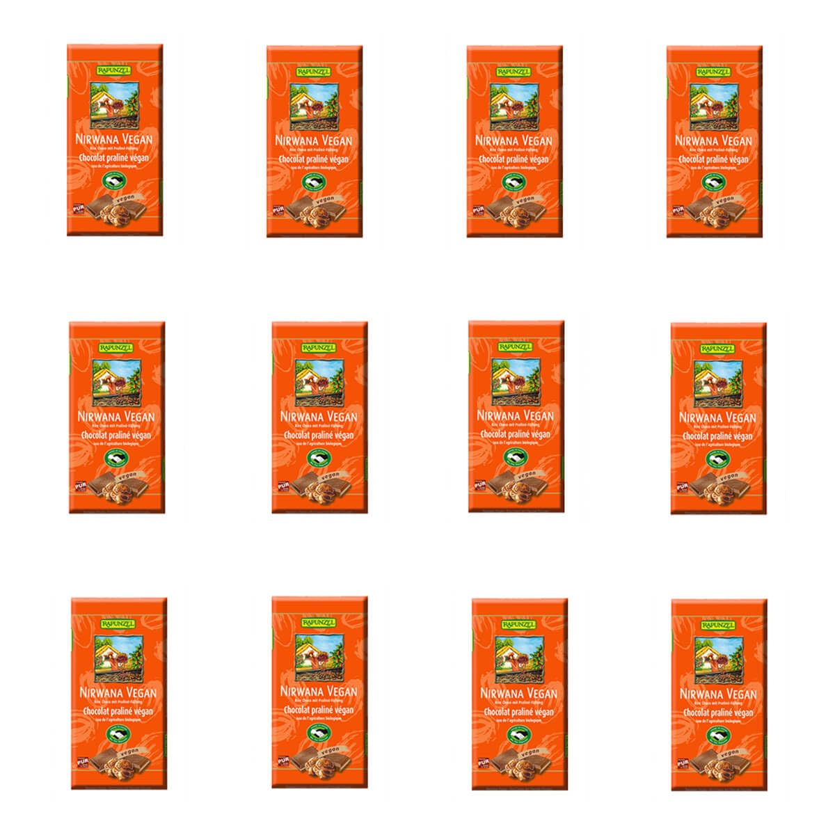 Rapunzel Nirwana vegane Schokolade mit Praliné-Füllung 100 g 12er Pack