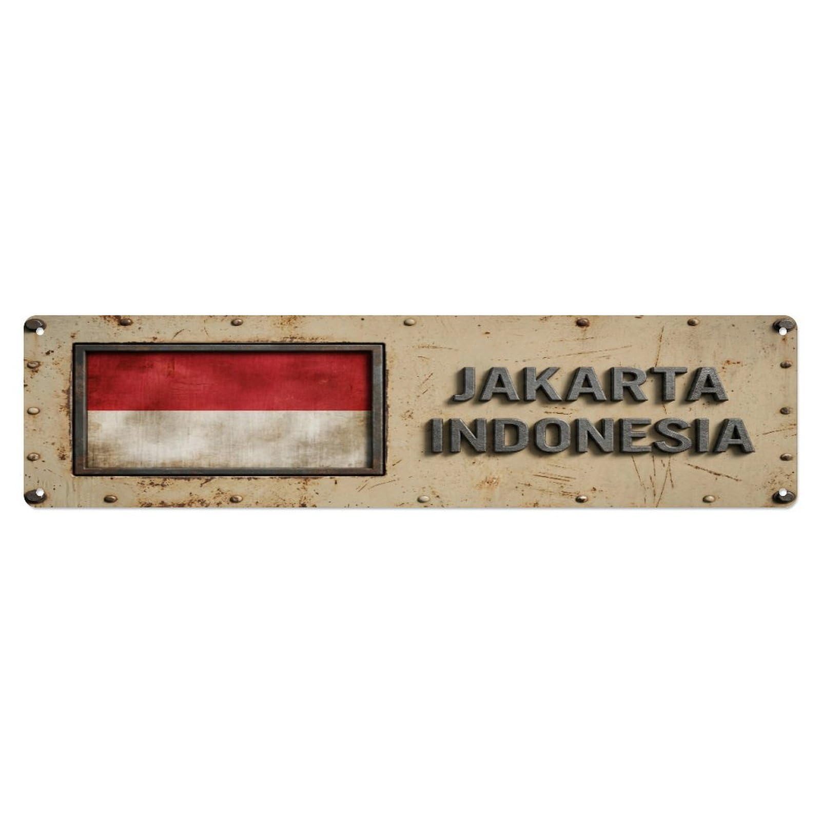 Okahys 4X16inch(10X40cm) Vintage Jakarta Indonesia Flag Decor Rustic Travel Metal Tin Sign