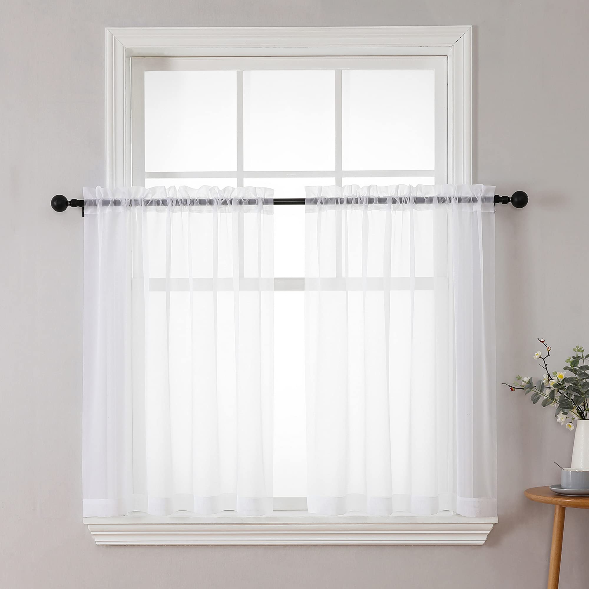 White Sheer Curtains 36 inch Length 2 Panels, Light Filtering Voile Rod Pocket Short Window Curtians for Bathroom Living Room Farmhouse Small Windows, 42Wx36L inches