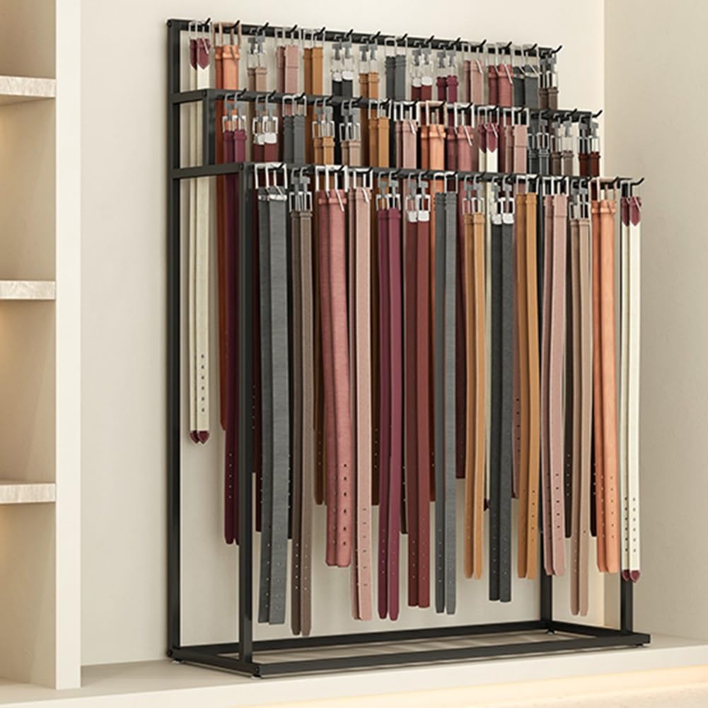 Bodenstehender Metall-Gürtel-Organizer für Bekleidungsgeschäft und Schlafzimmer, platzsparende Aufbewahrungslösung für Krawatten, Schals, Schals und Geldbörsen (schwarz, 80 x 40 x 150 cm)