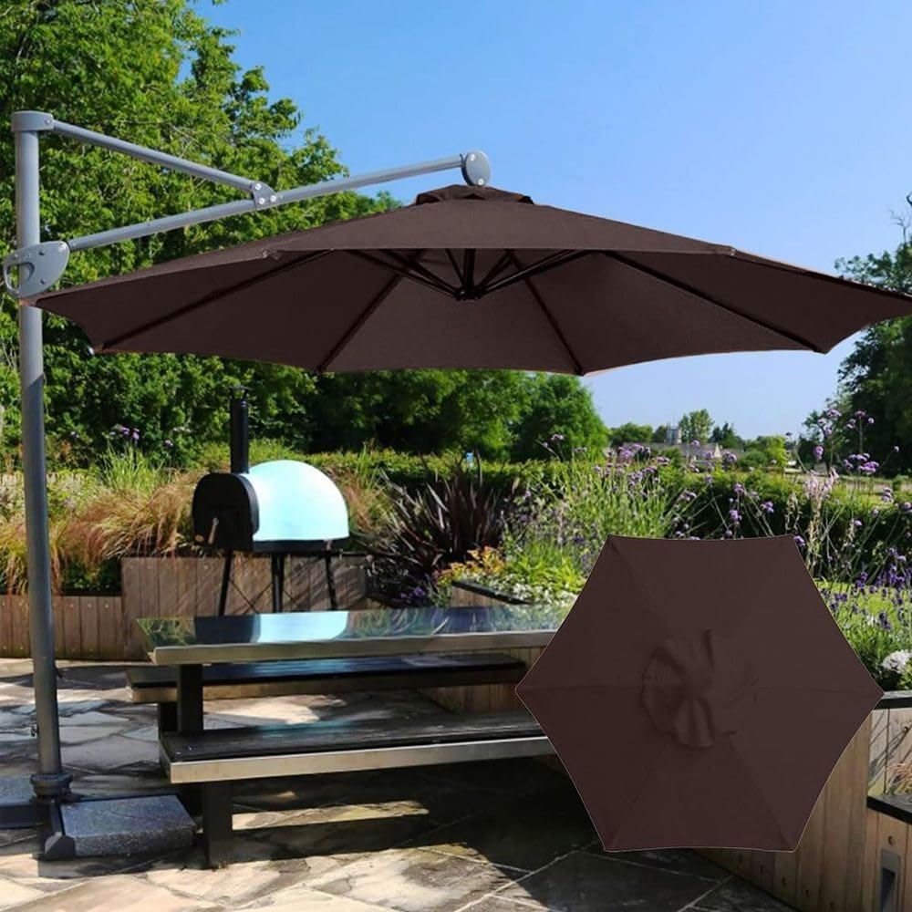 Zapasowy pokrowiec na parasol o długości 2,7 m - ochrona przeciwsłoneczna do parasola 6/8 żeber - trwały blat w kolorze kawy na parasol tarasowy 3 m (rozmiar: 2,7 m)