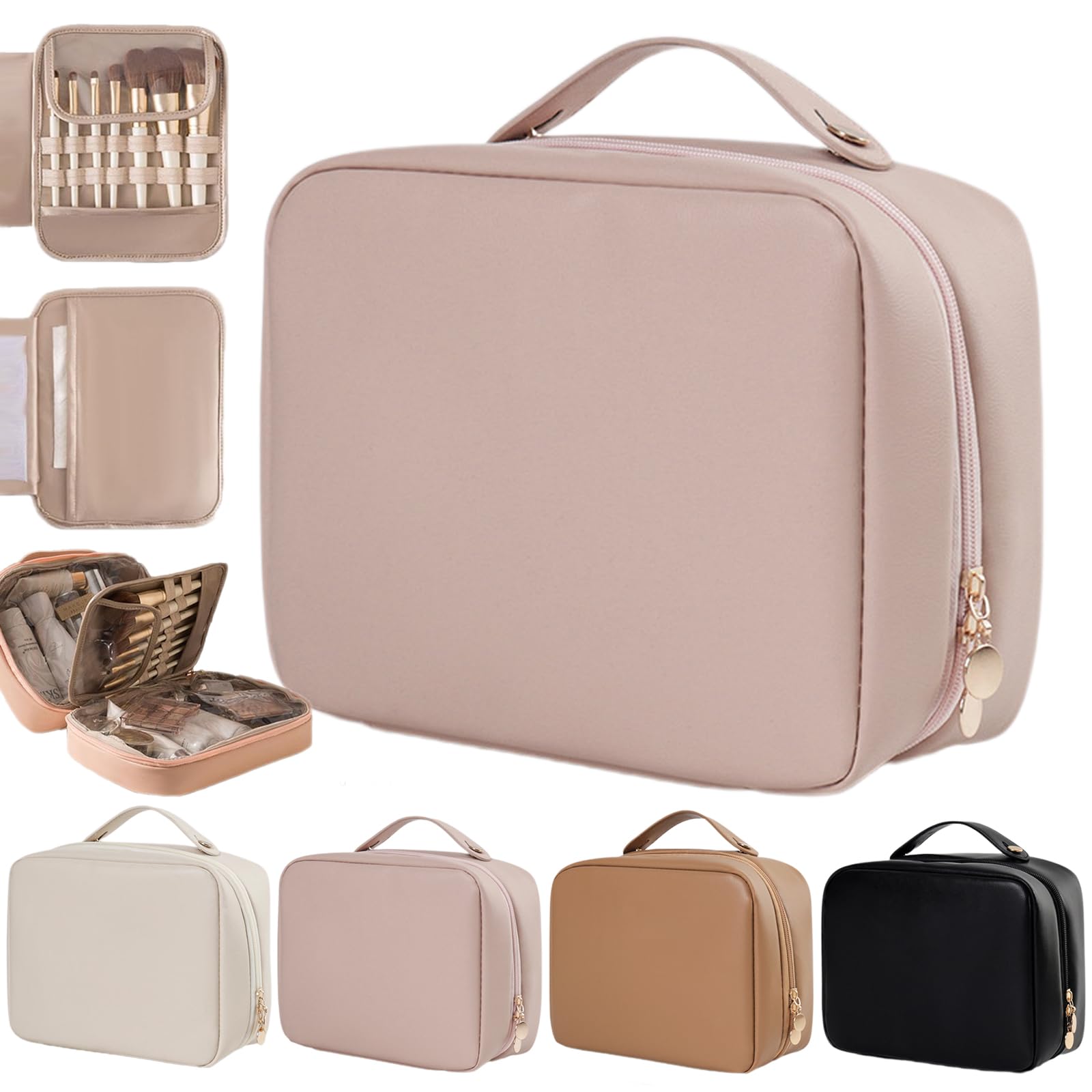 LJXWRF Multi-Compartment Toiletry Cosmetics Bag, Bag-Multi Compartment Toiletry Bag,Toiletry Cosmetics Bag, PU Leather Large Capacity & Portable (Pink