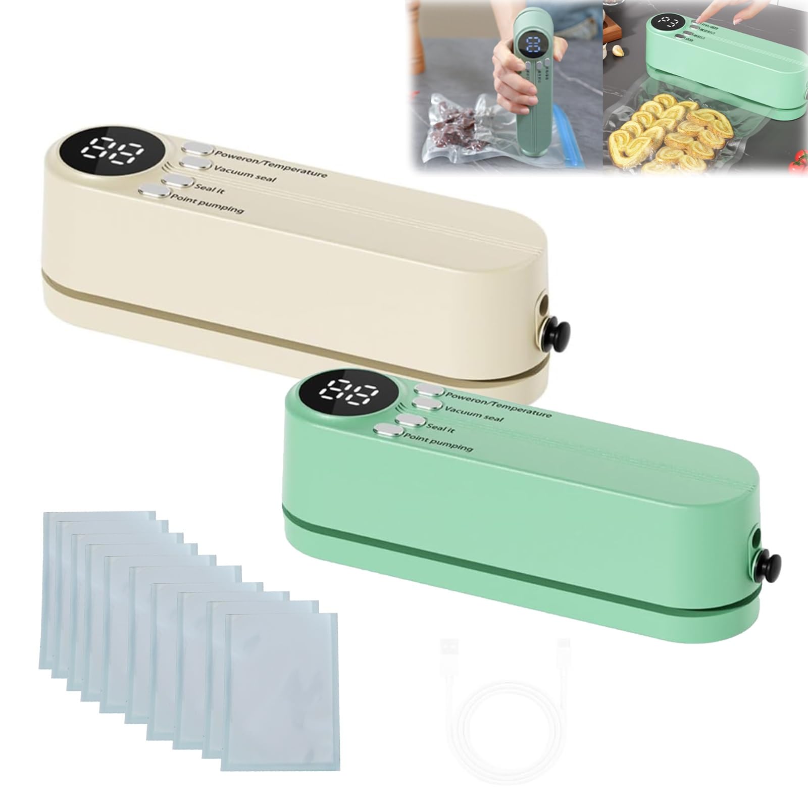 Selladora al vacío inalámbrica de mano, minimáquina 3 en 1, recargable, for almacenar alimentos, prensadora portátil for bolsas de papas fritas, selladora térmica for refrigerios, bomba de inflado.(Be