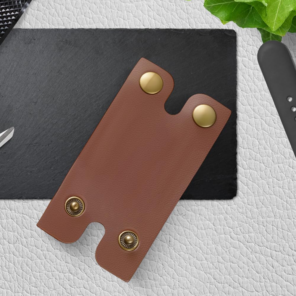 2PCS 3.43×1.77 Inch PU Leather Razor Head Protecting Cover Double Edge Razor Protective Sheath Shaving Travel Blade Guard Case with Snap Closure for Men Travel Butterfly Shaver (Brown)